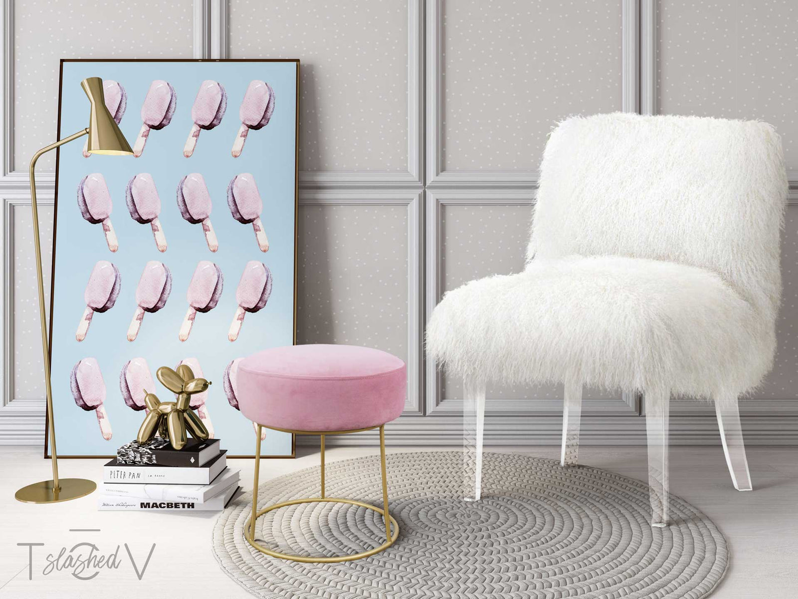 Nixie Velvet Stool Blush