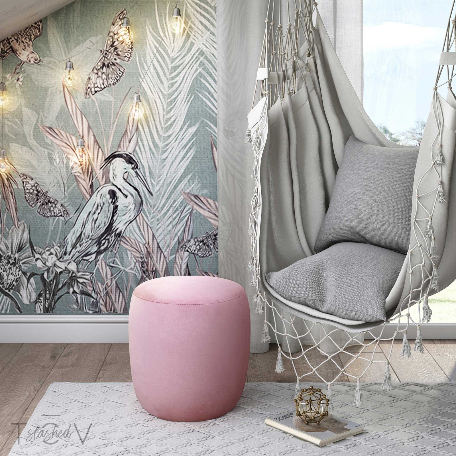 Wilder Velvet Ottoman Blush