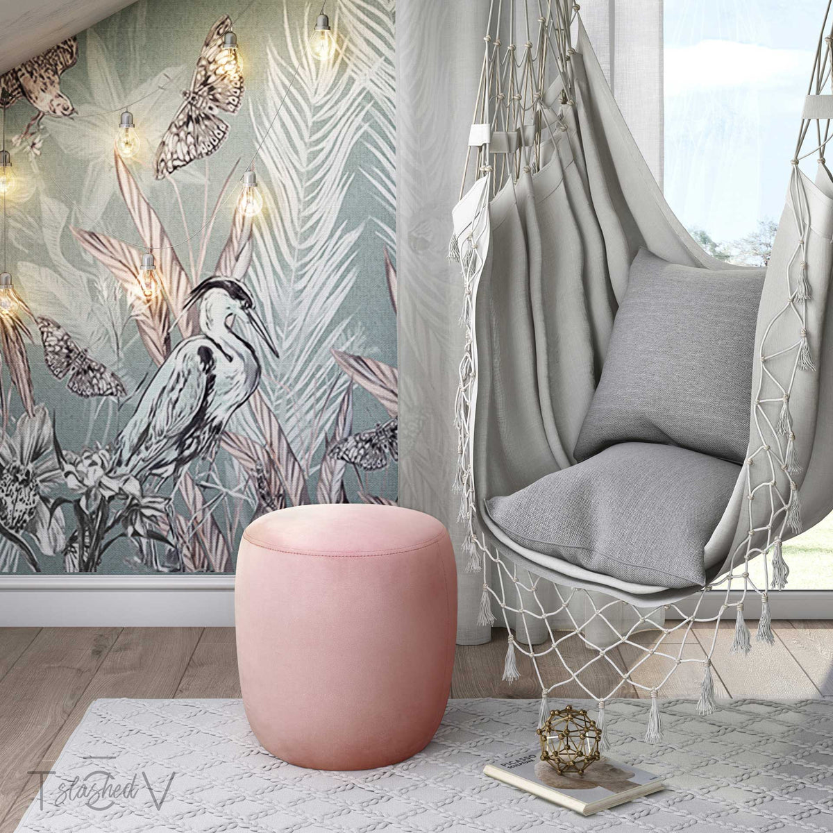 Wilder Velvet Ottoman Salmon