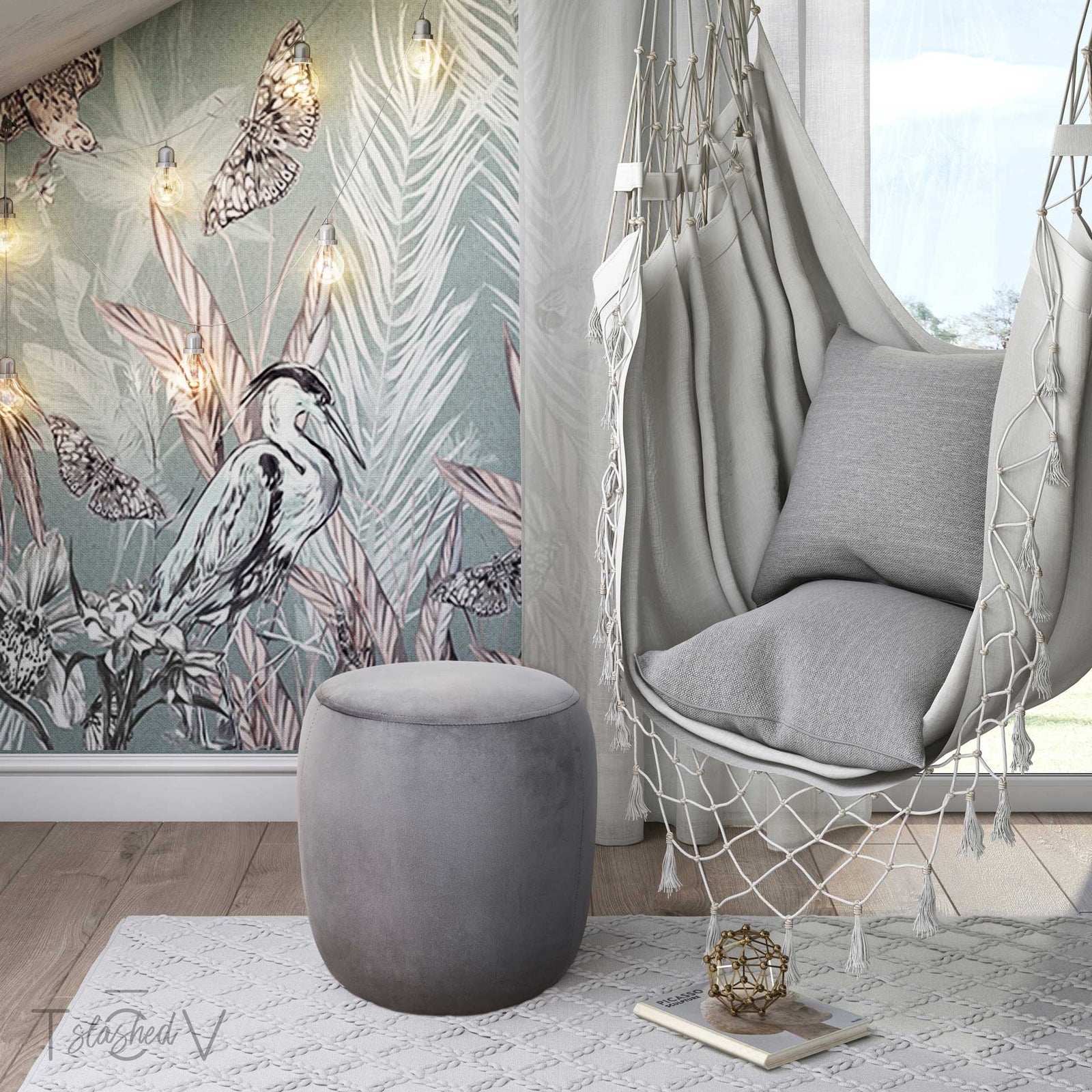 Wilder Velvet Ottoman Gray