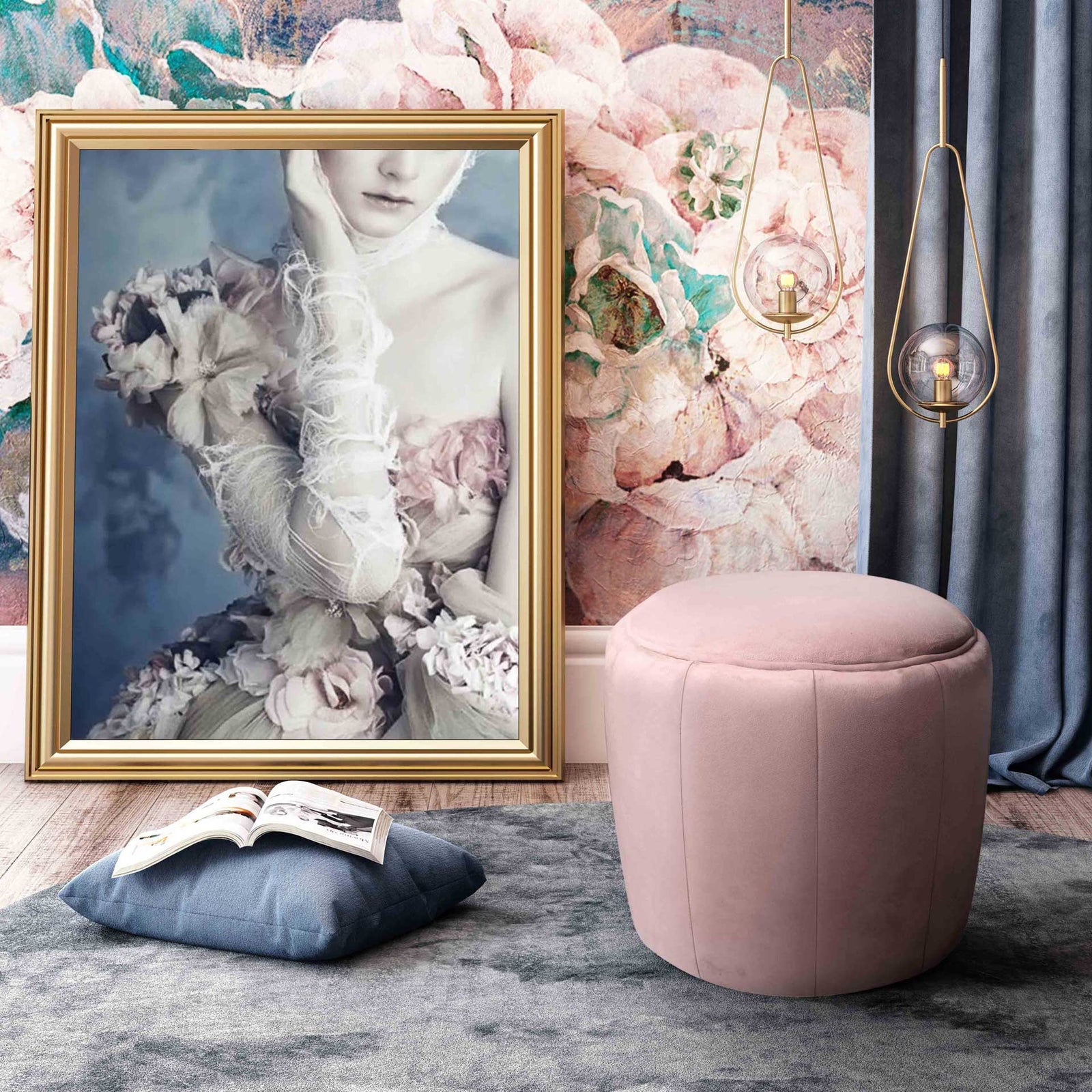 Ivy Velvet Ottoman Blush