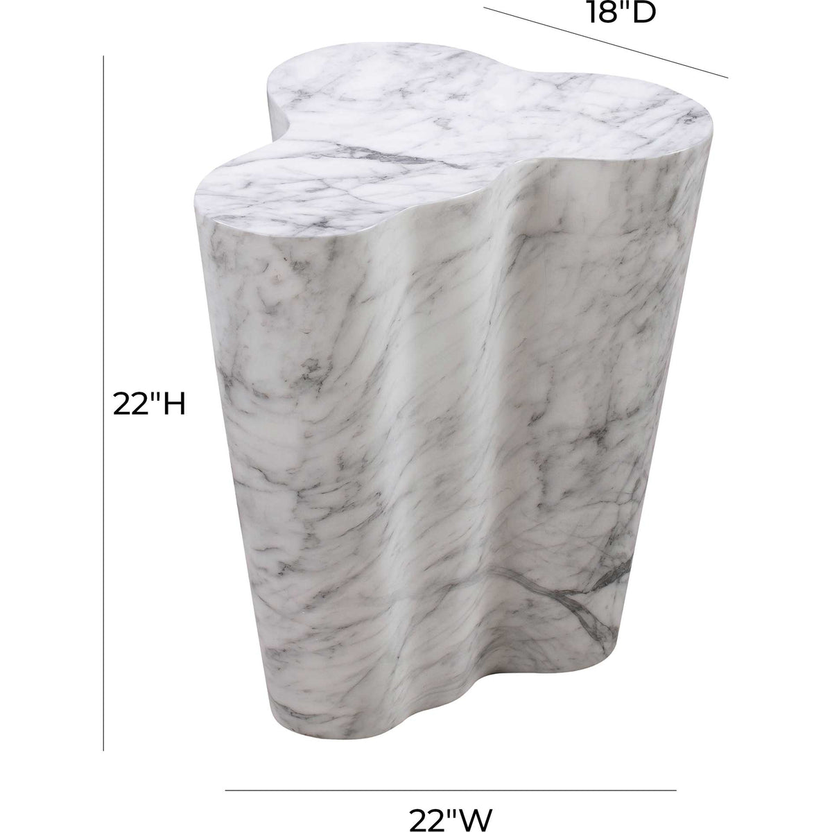Standing 22 inches tall, this free-form concrete side table features a striking white marble-look finish