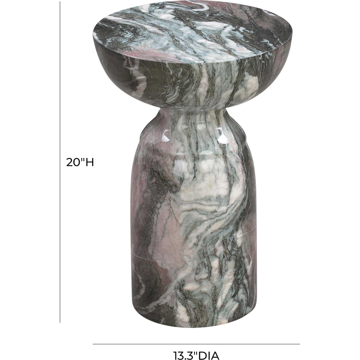 Gray and blush marble-look side table stands 20 inches tall with a 13.3-inch-diameter top
