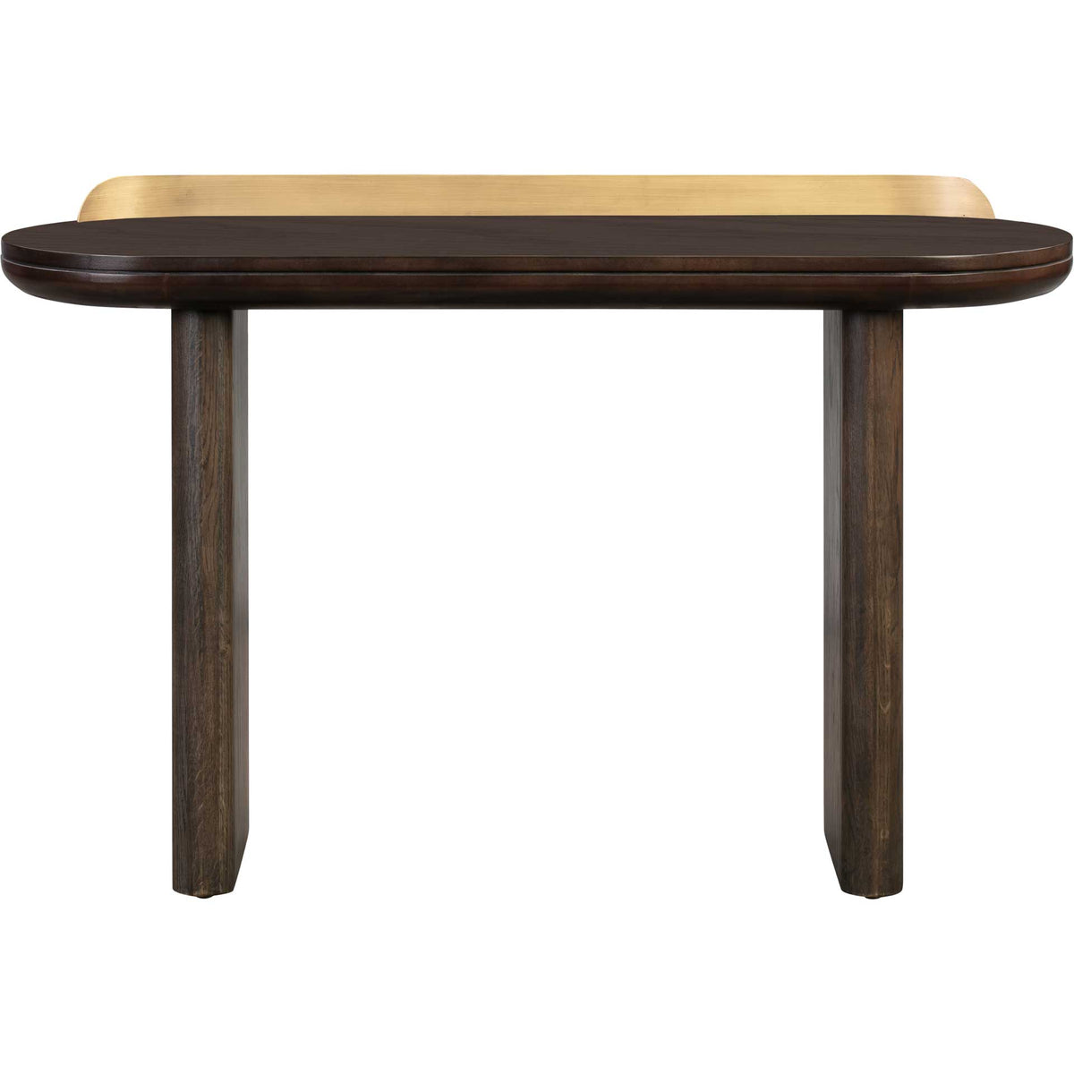 A slender brown console table balances a rounded top with an airy, open base || TOV-OC44055 || front_studio
