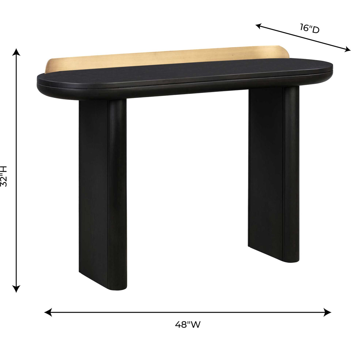 A 48-inch-wide black desk offers a slim 16-inch depth and a 32-inch overall height