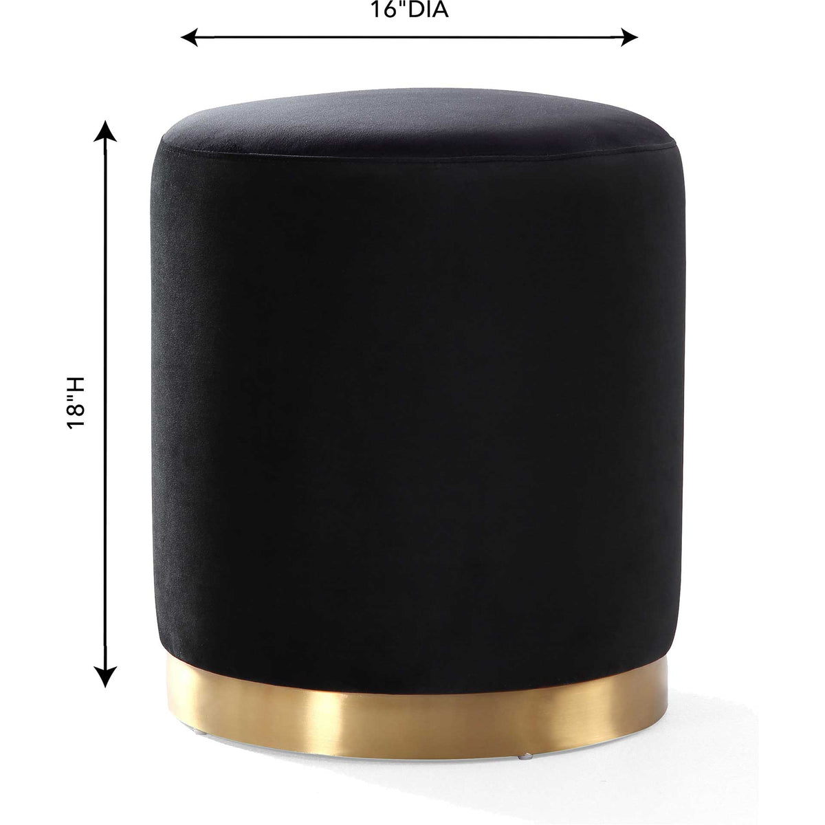 A 16-inch diameter and 18-inch height make this black velvet ottoman a versatile accent.