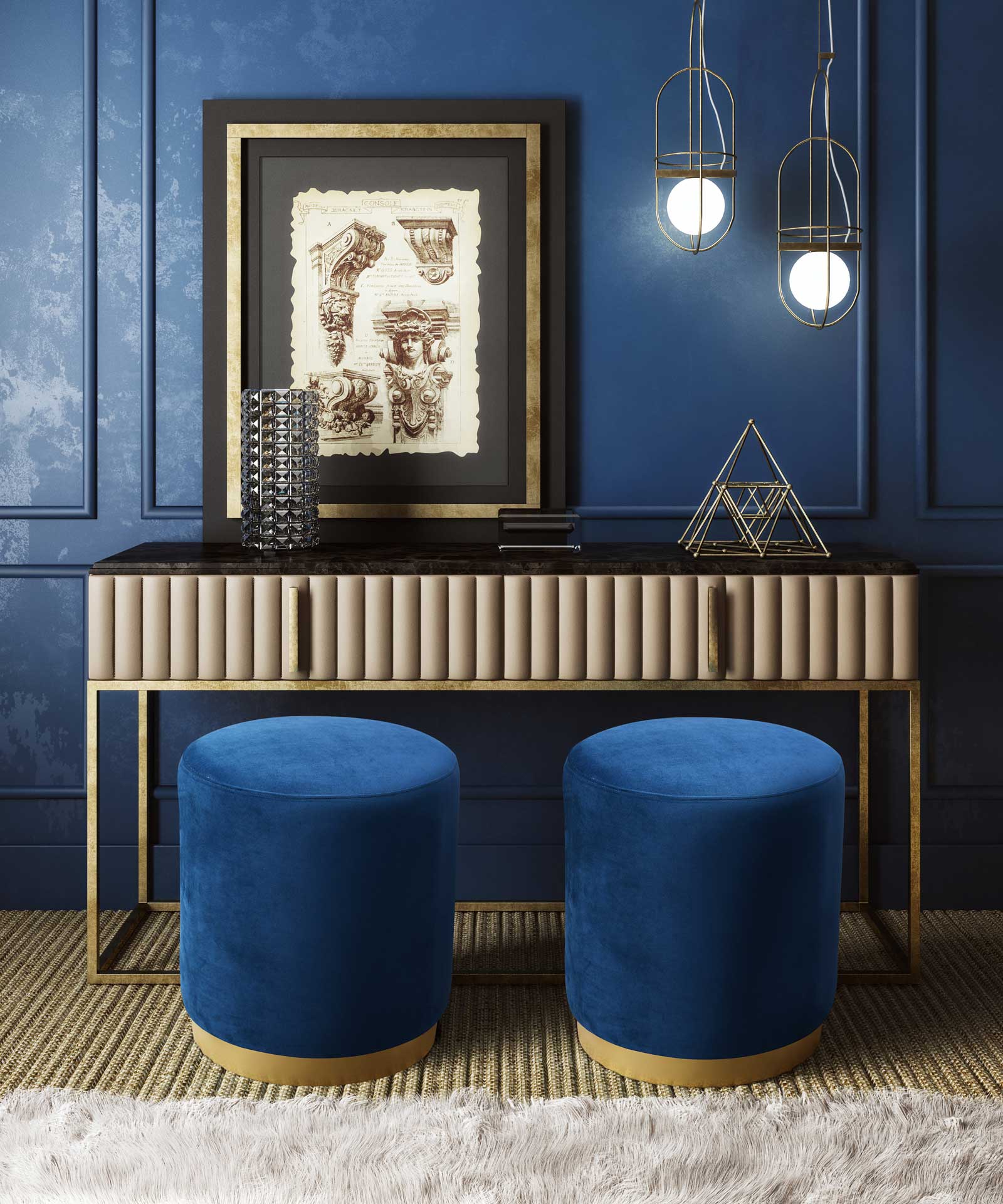 Ophelia Velvet Ottoman Navy