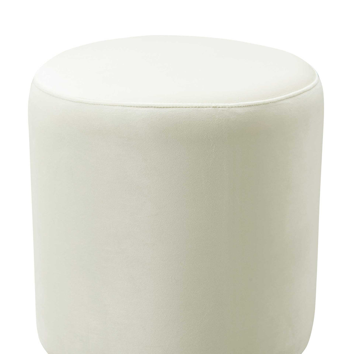 A softly padded round seat features cream velvet and a neatly tailored edge.