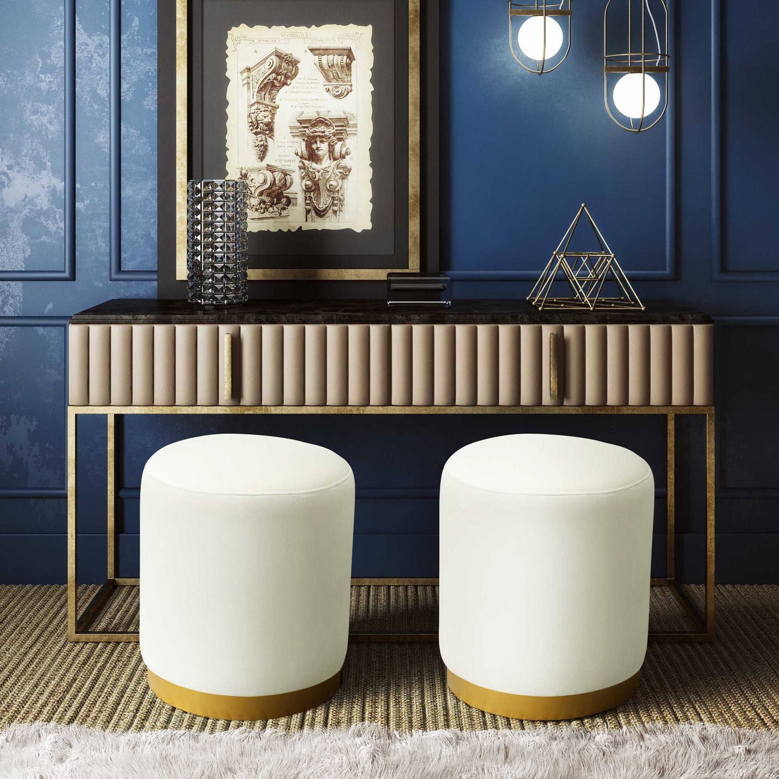 Ophelia Velvet Ottoman Cream/Gold