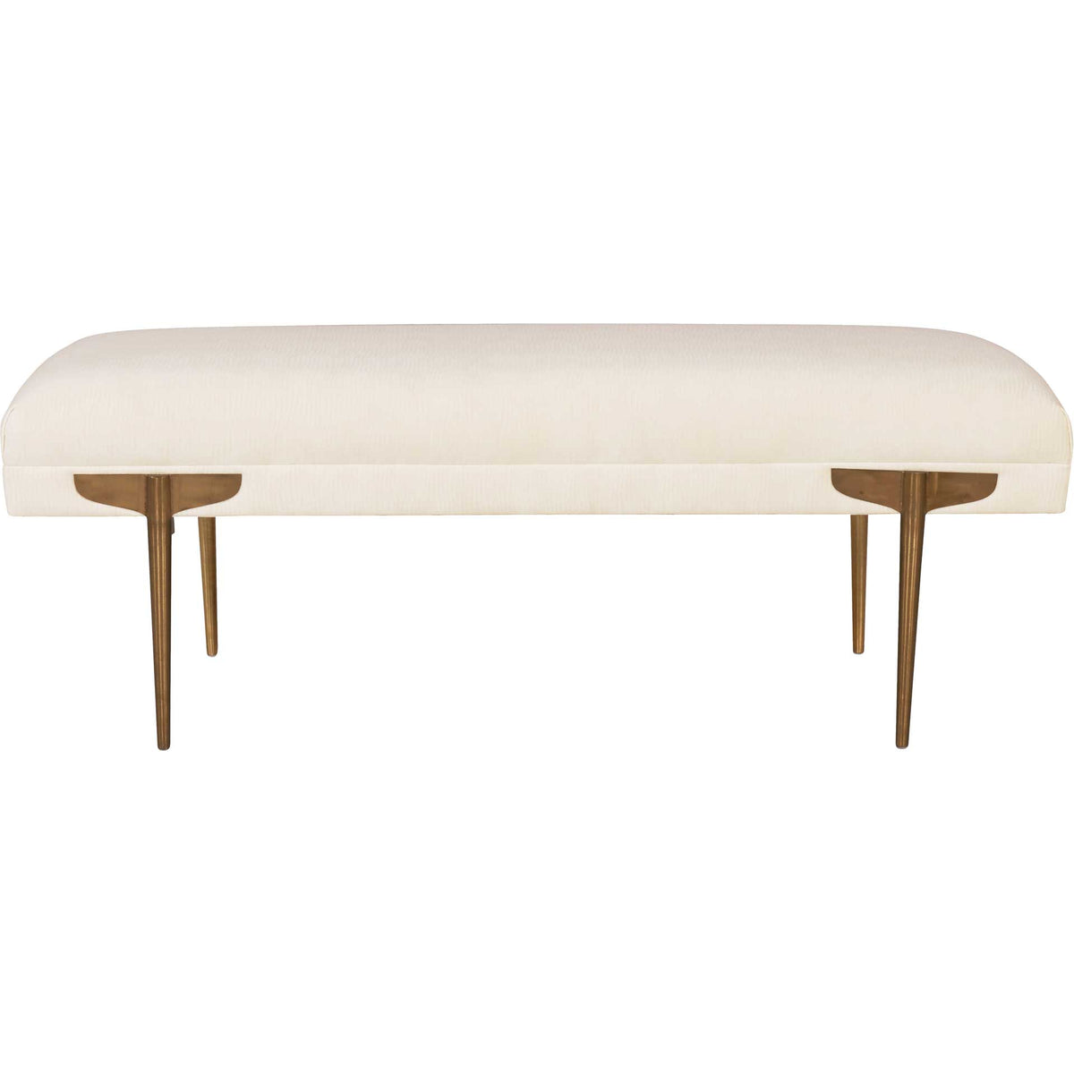 A long, cushioned off-white seat with rounded edges creates an elegant backless bench. || TOV-OC6207 || front_studio