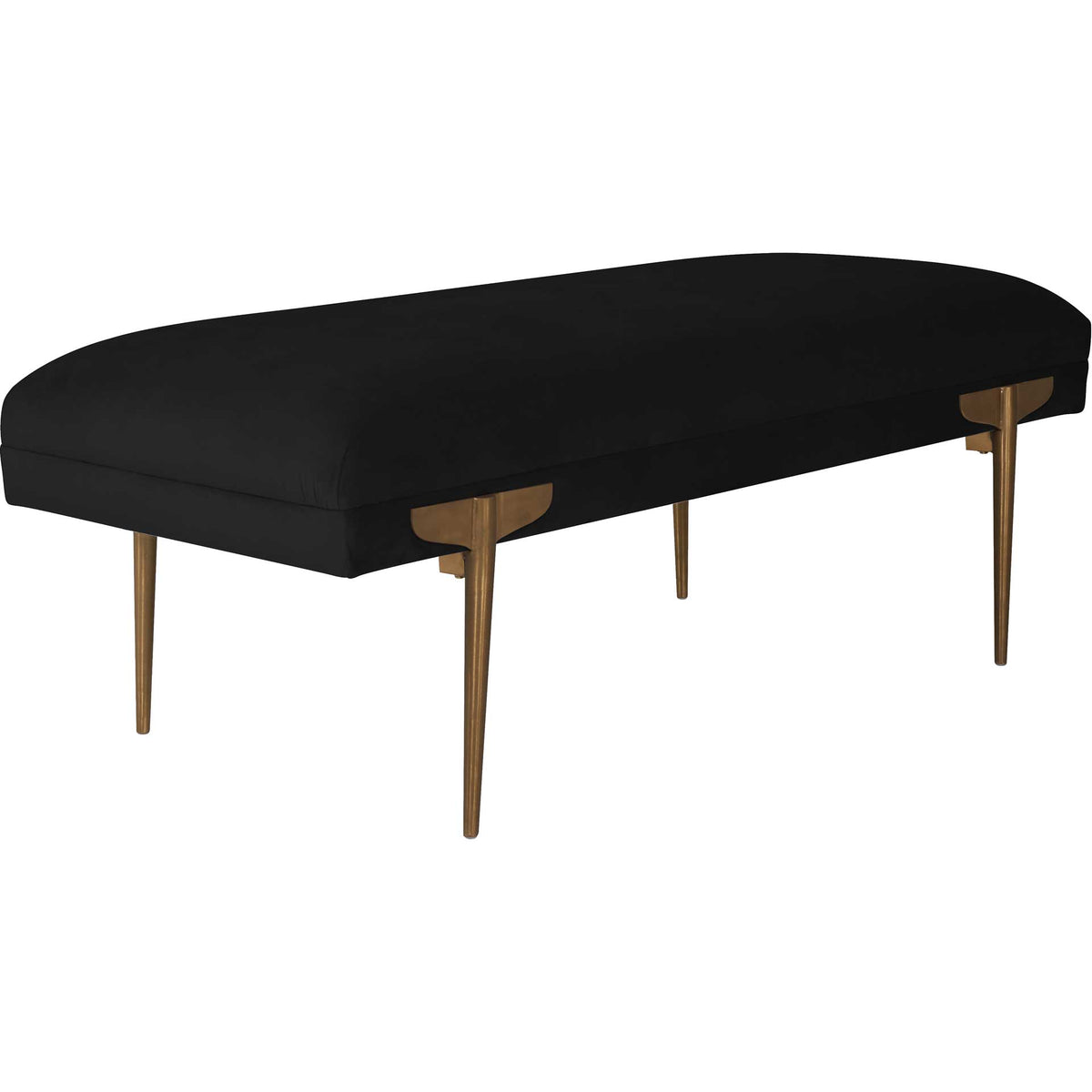 Plush black velvet and tapered gold legs give this bench a sleek, glamorous look. || TOV-OC6209 || front_angle_studio