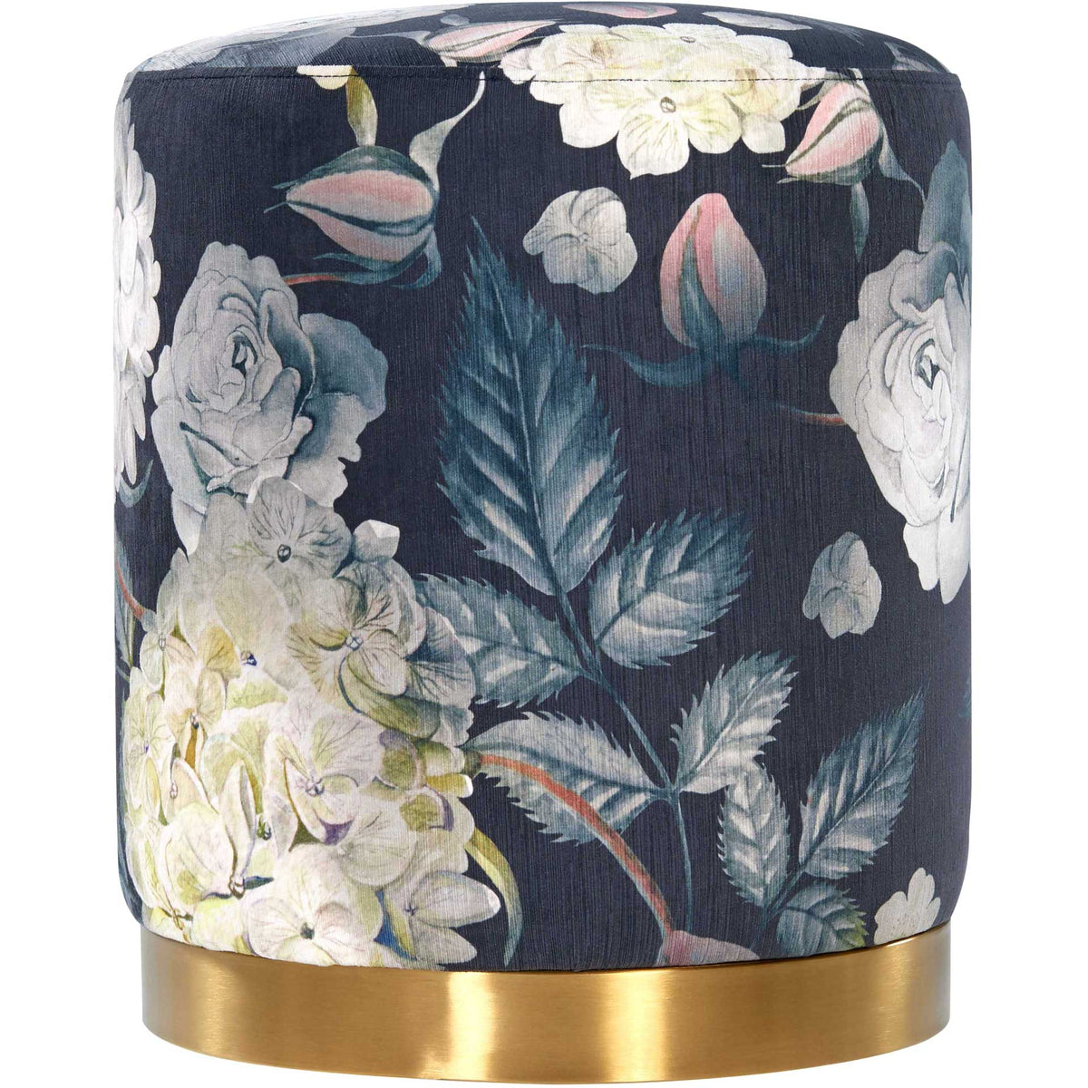 Leafy botanical motifs and pale blooms enliven dark velvet above a brushed gold base. || TOV-OC6308 || front_angle_studio
