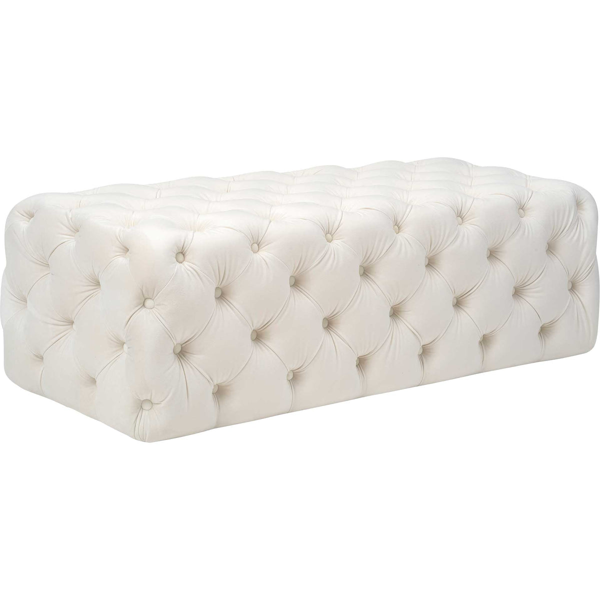 Cream velvet and deep button tufting give this rectangular ottoman a plush, elegant look. || TOV-OC6314 || front_angle_studio