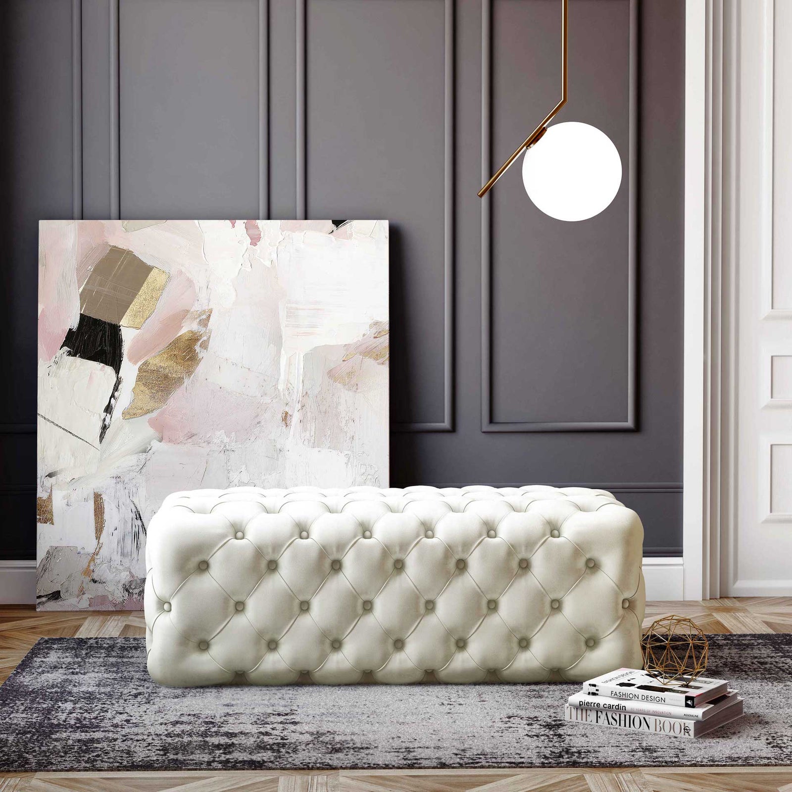 Kalel Velvet Ottoman Cream