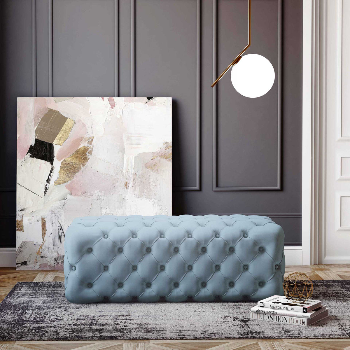 Kalel Velvet Ottoman Sea Blue