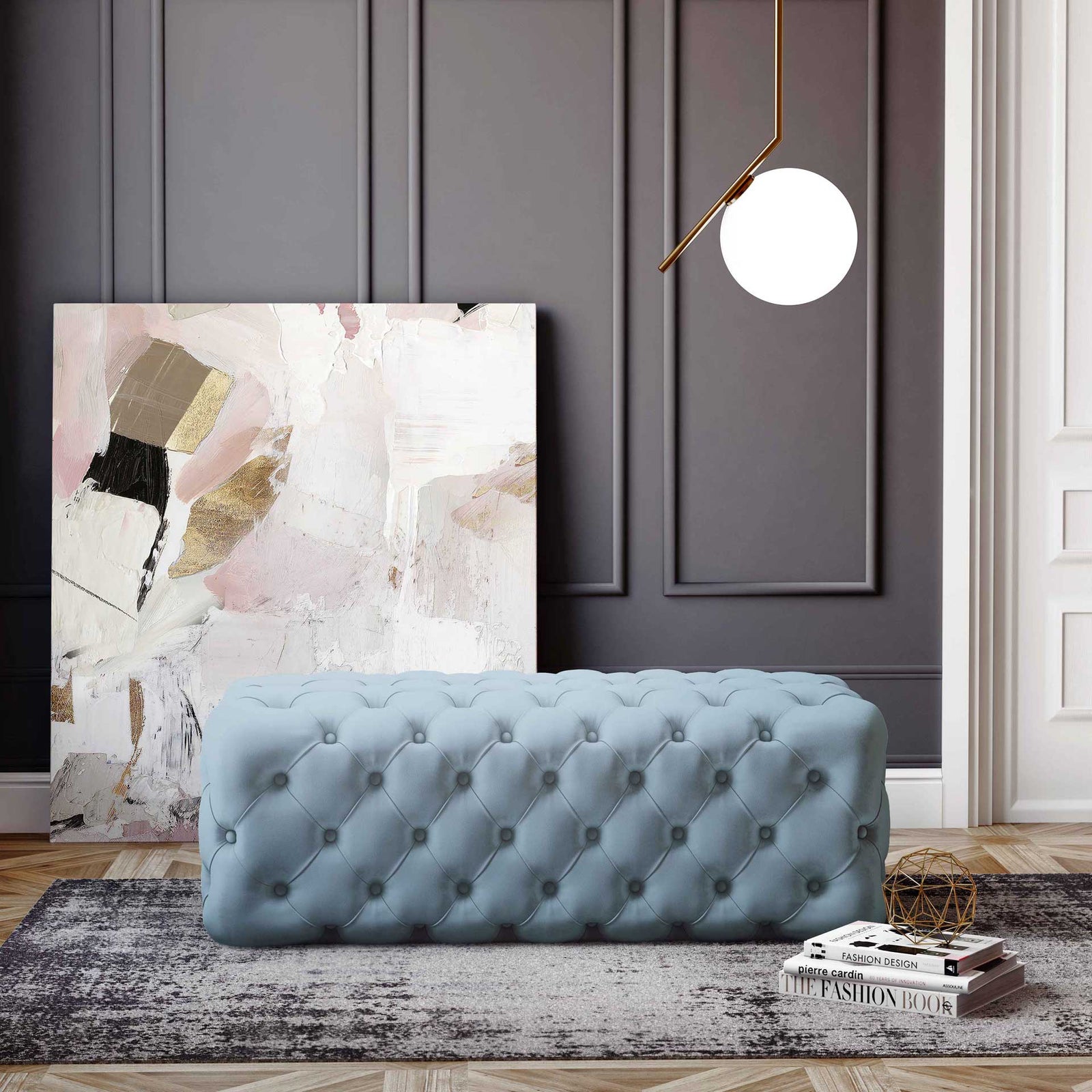 Kalel Velvet Ottoman Sea Blue
