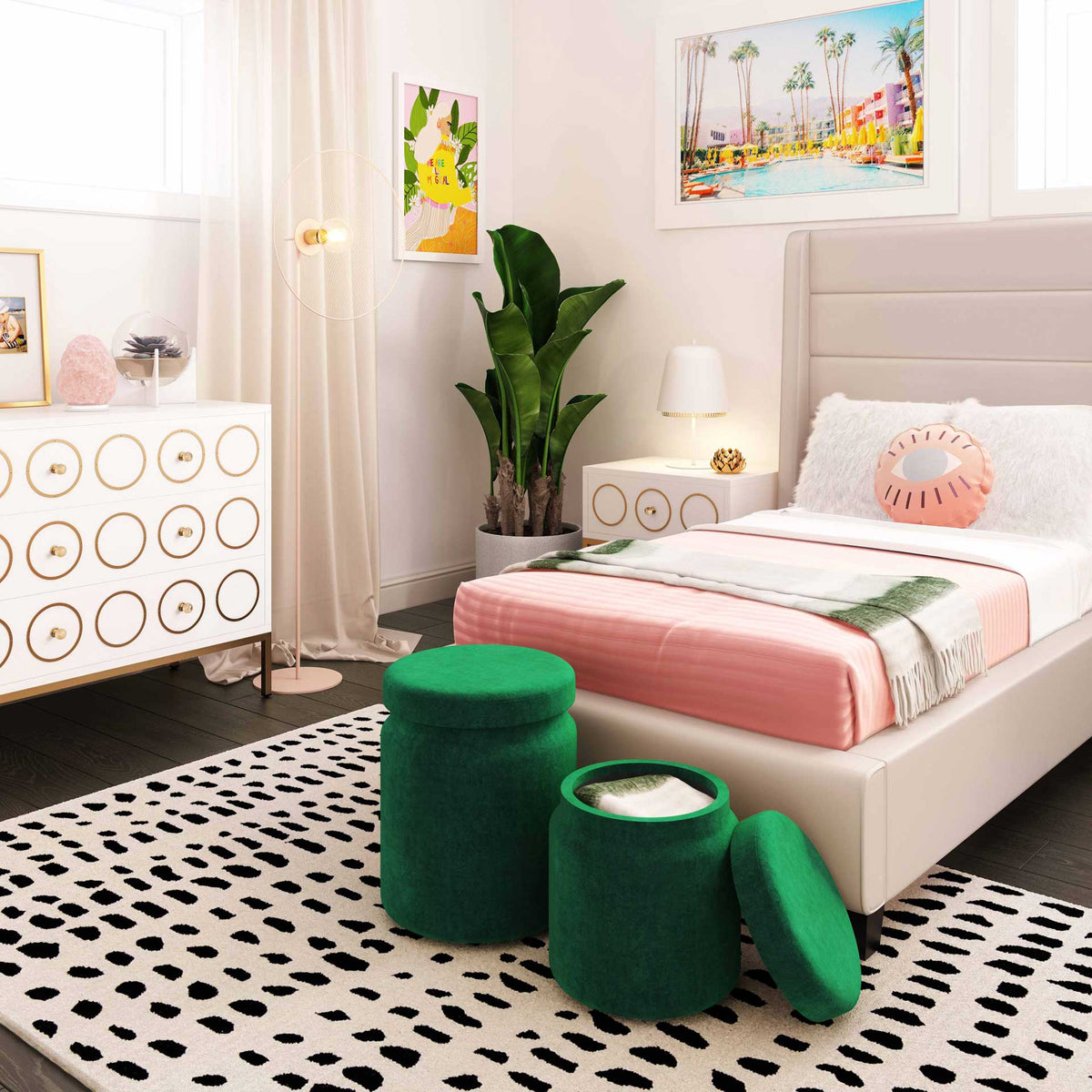 Kristy Velvet Storage Ottomans Green