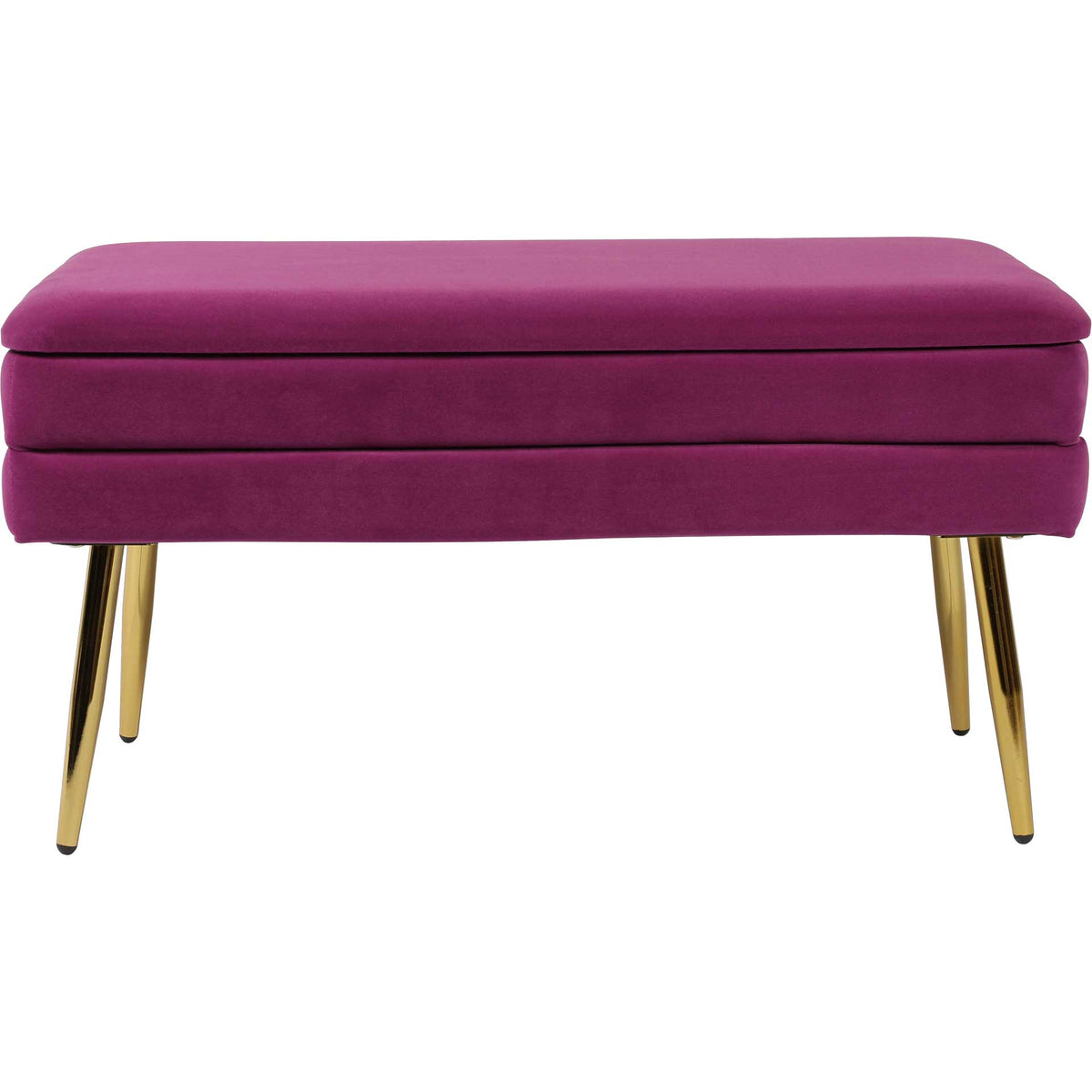 Deep plum upholstery and horizontal padded bands create a bold contrast with polished gold legs || TOV-OC6464 || front_studio