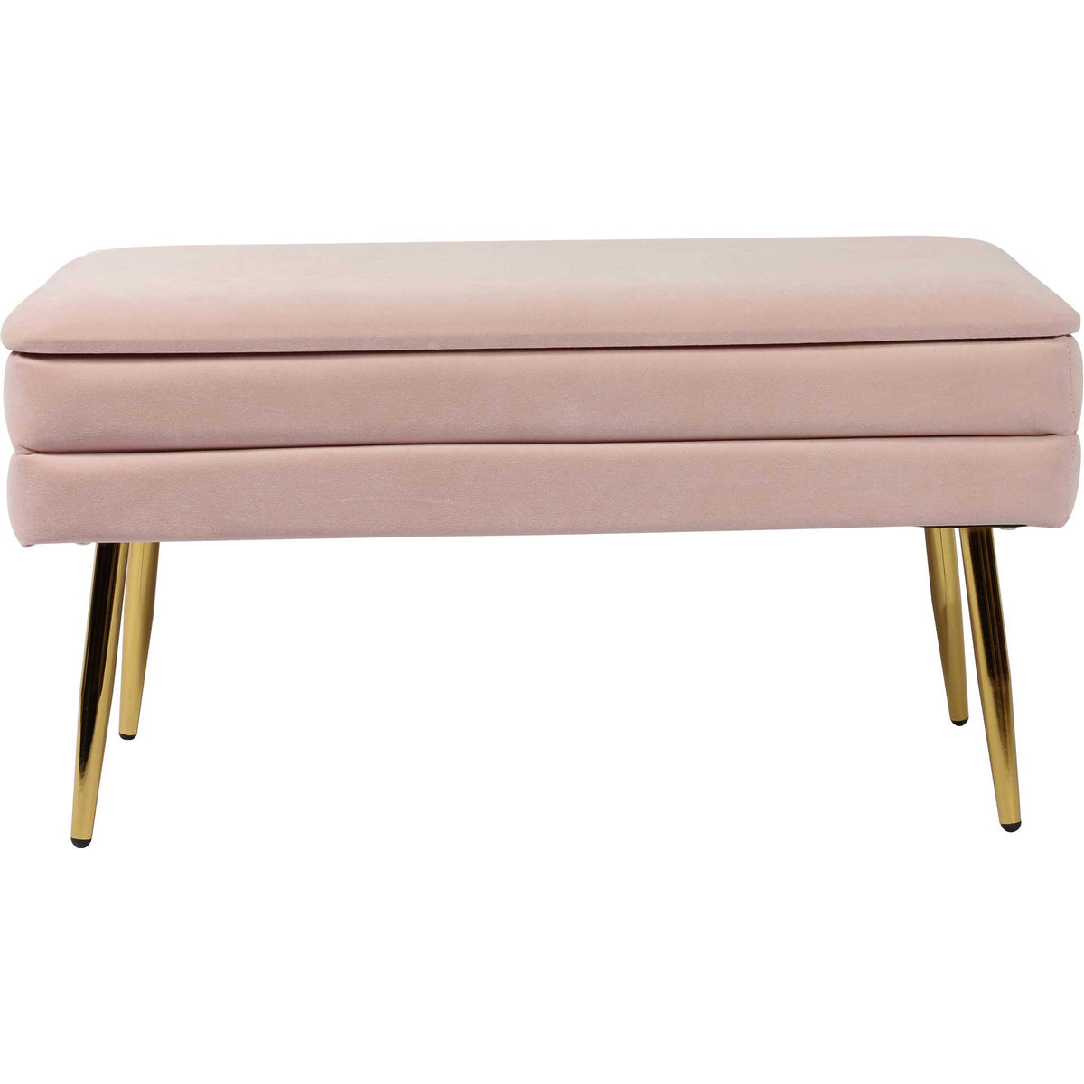 Layered blush velvet padding and slender gold legs create a clean, elegant bench silhouette || TOV-OC6465 || front_studio
