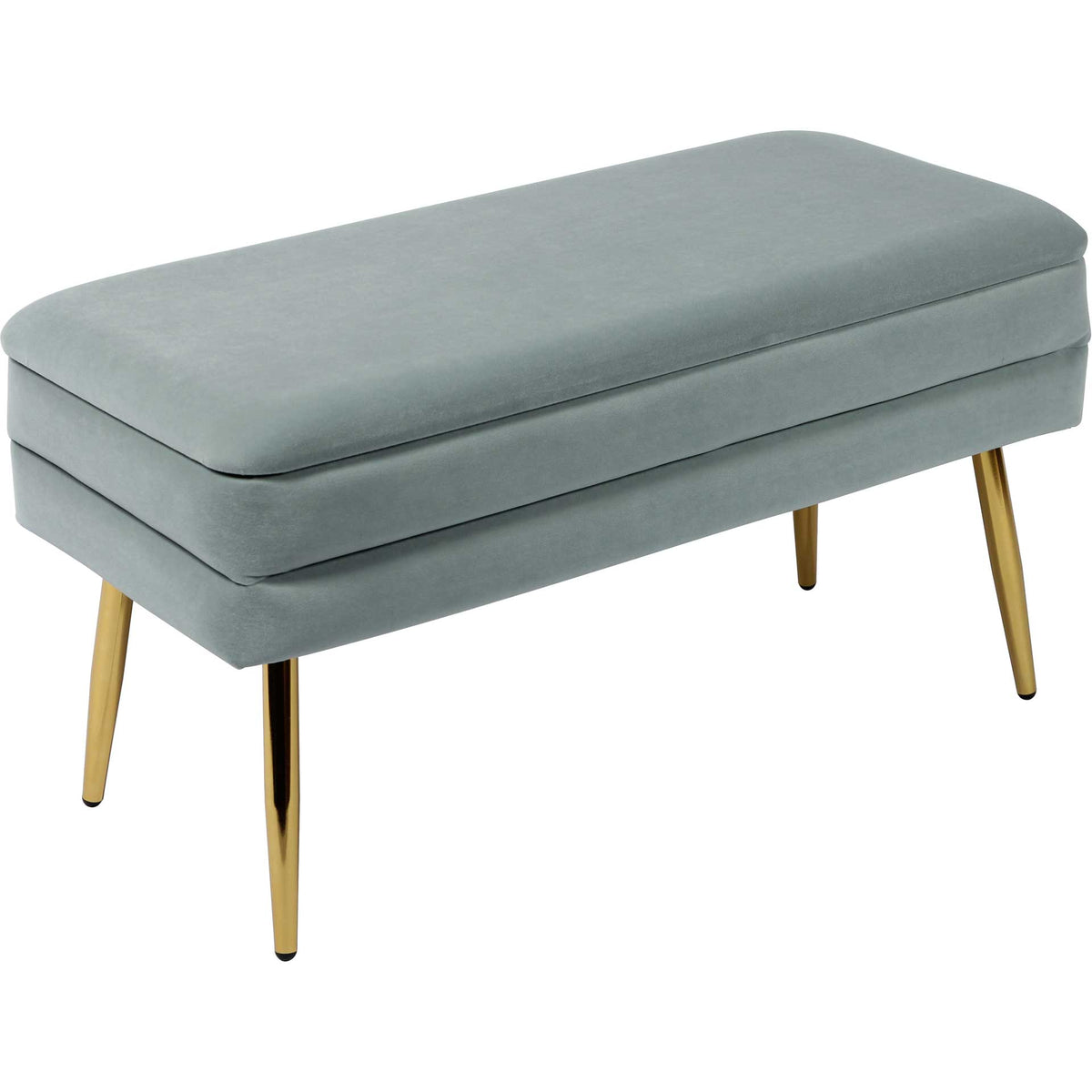 Sea blue velvet and gleaming gold legs bring a serene touch to this plush storage bench || TOV-OC6466 || front_angle_studio