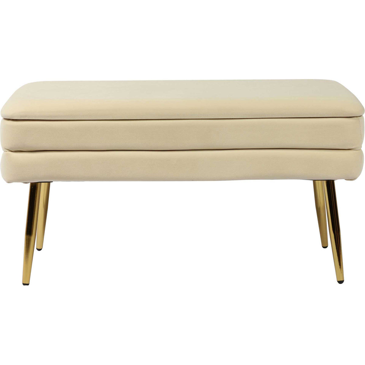 A smooth cream velvet seat crowns a layered upholstered base and slender, tapered gold legs || TOV-OC6467 || front_studio