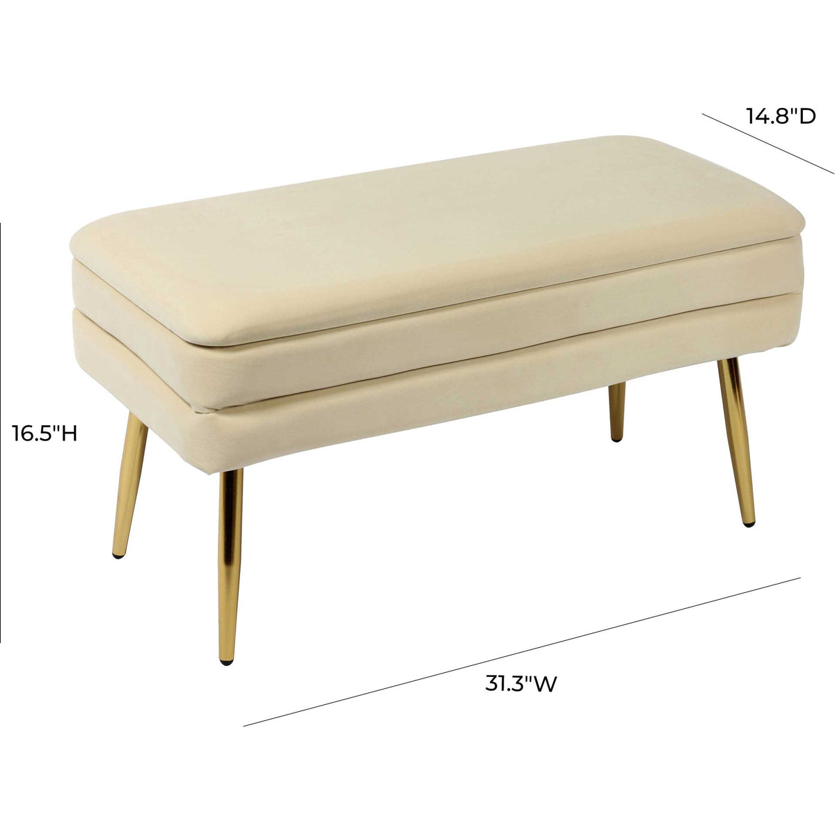 At 31.3 inches wide and 14.8 inches deep, this cream velvet bench fits plush comfort into a compact footprint