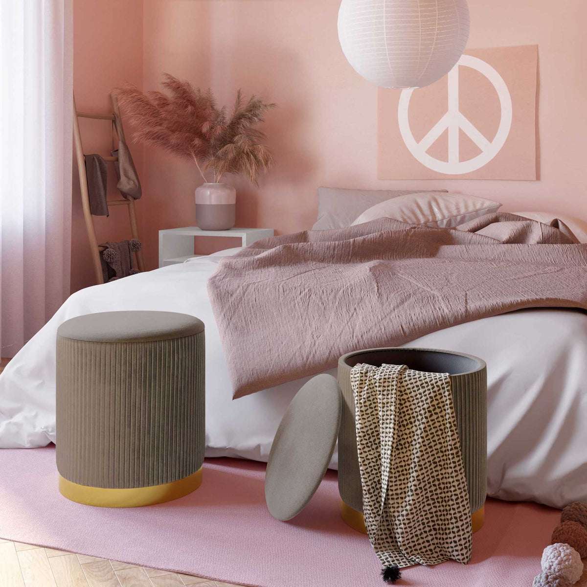 Chamonix Velvet Storage Ottomans Gray