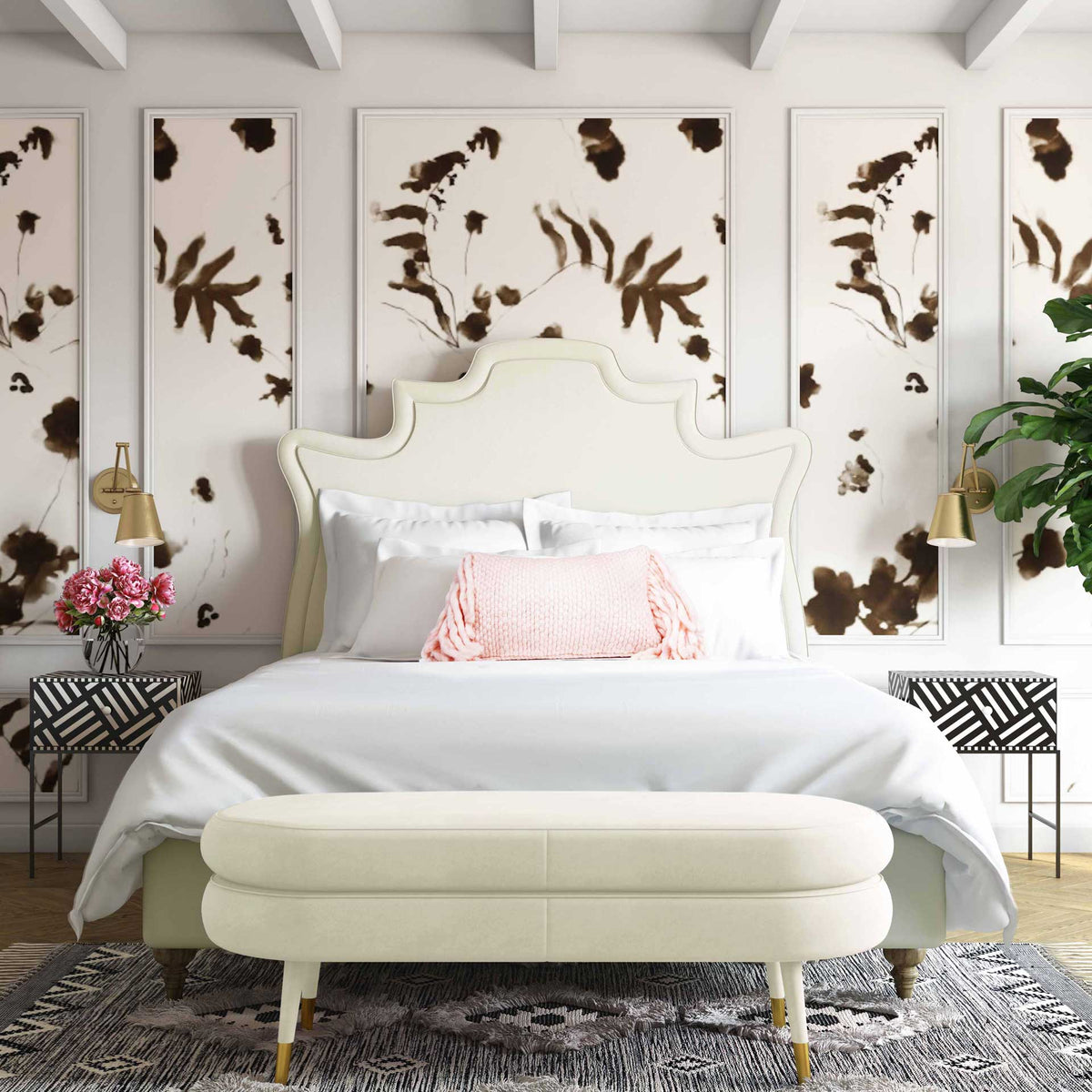 Beaumont Velvet Bench Cream