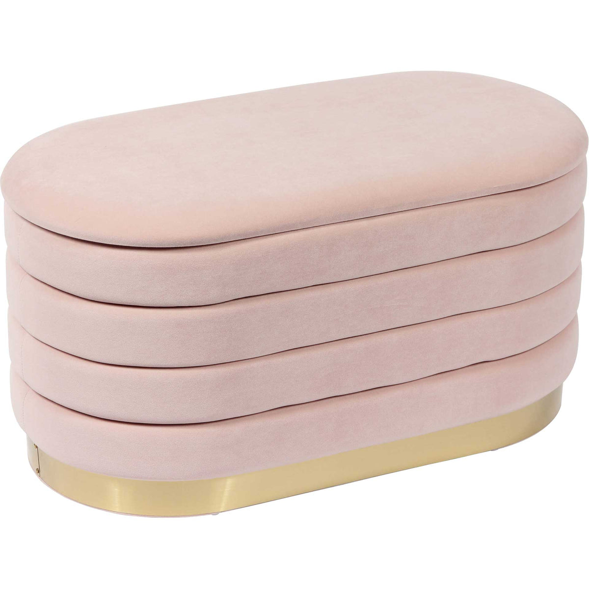 Blush velvet, rounded edges, and a gleaming gold-tone base give this channel-tufted bench a chic look || TOV-OC68151 || front_angle_studio