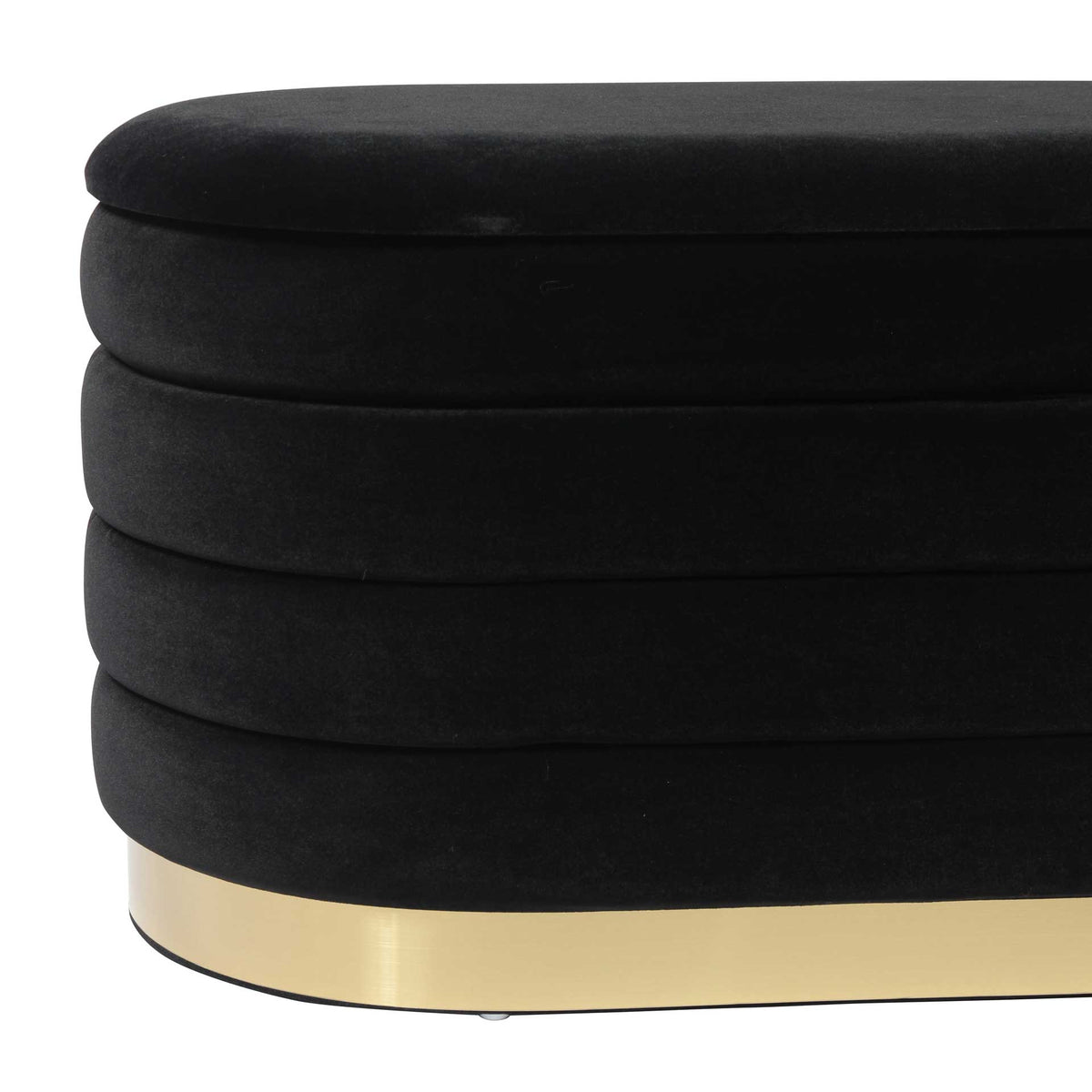 Deep horizontal channels in black velvet contrast beautifully with the smooth gold-tone base