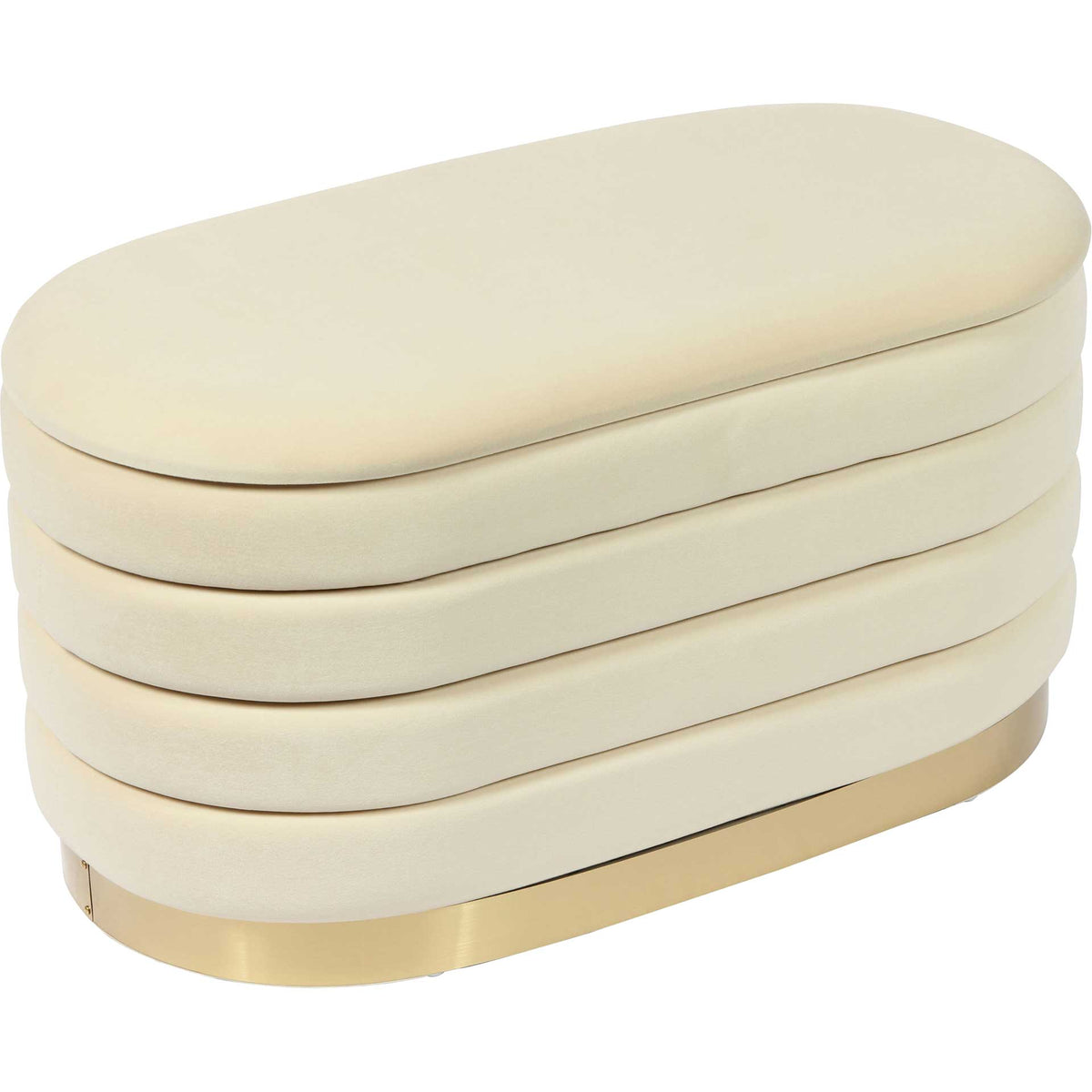 Cream velvet and rounded channel tufting create a sculptural bench accented by a gleaming gold-tone base || TOV-OC68153 || front_angle_studio