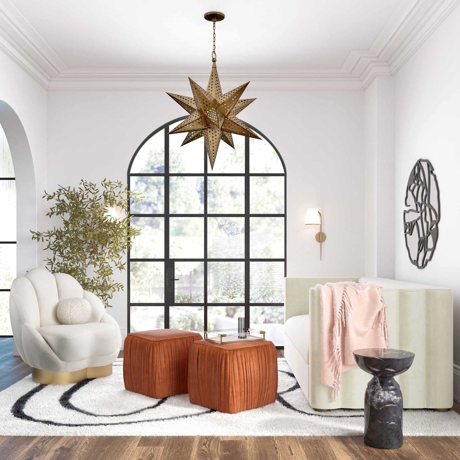 Moshe Pleated Ottoman Cognac