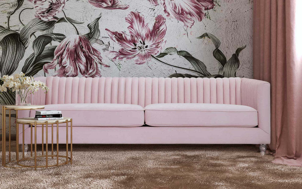 Aviate Velvet Sofa Blush