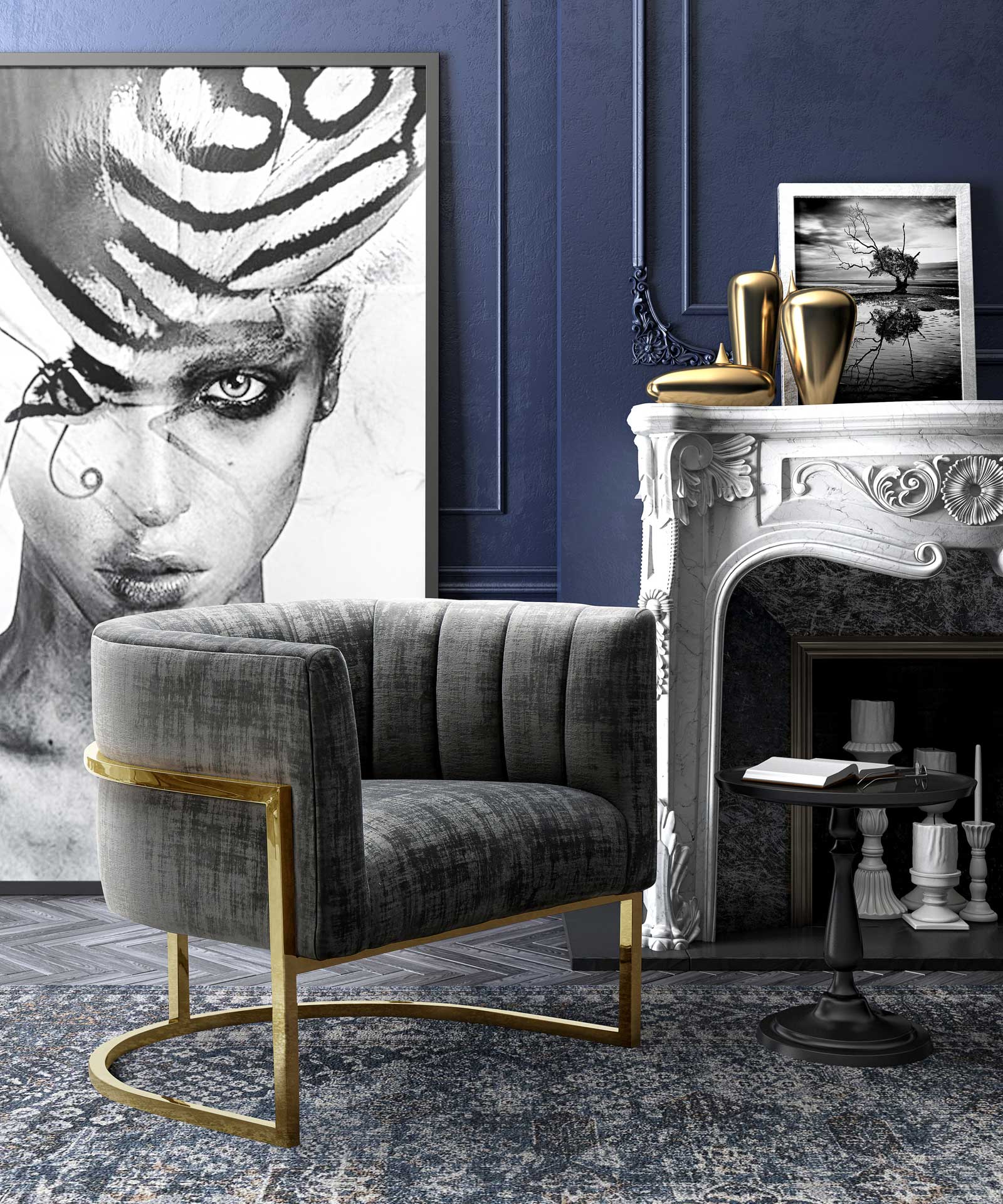Maddison Slub Chair Gray/Gold