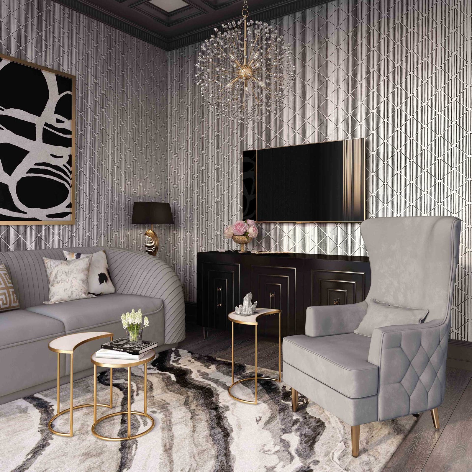 Alaia Tall Tufted Back Chair Gray