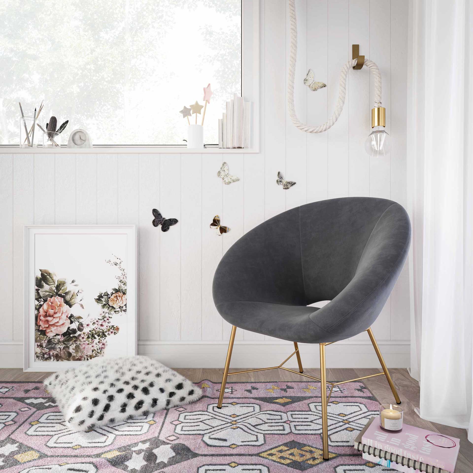 Noely Velvet Chair Gray