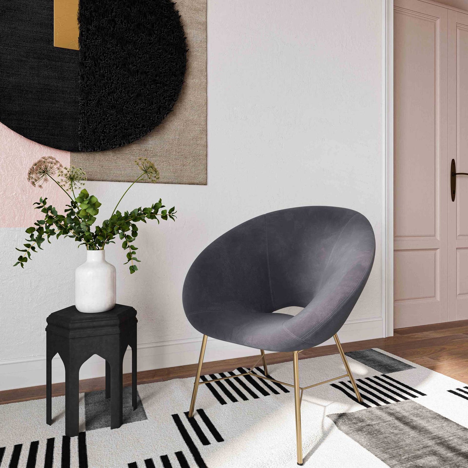 Noely Velvet Chair Gray