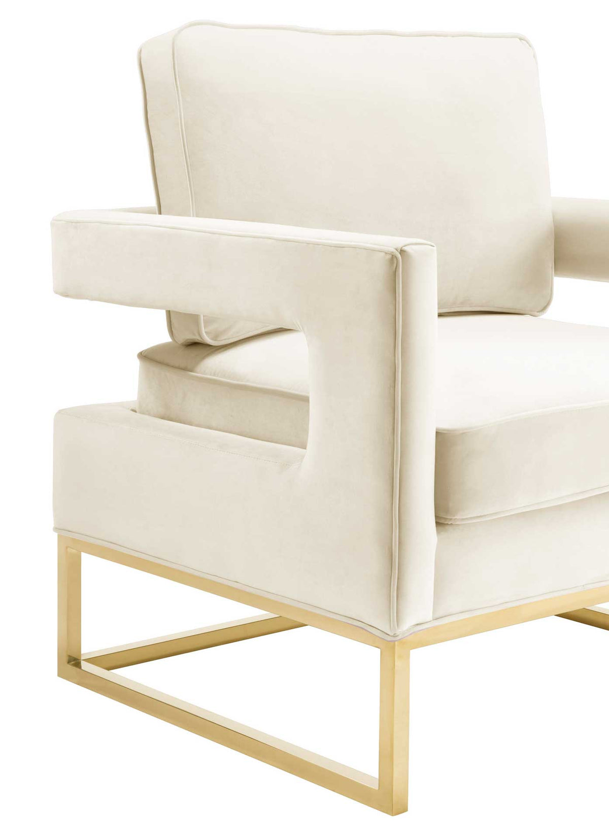 Open arm cutouts and neatly piped cream velvet edges create a tailored, modern silhouette.