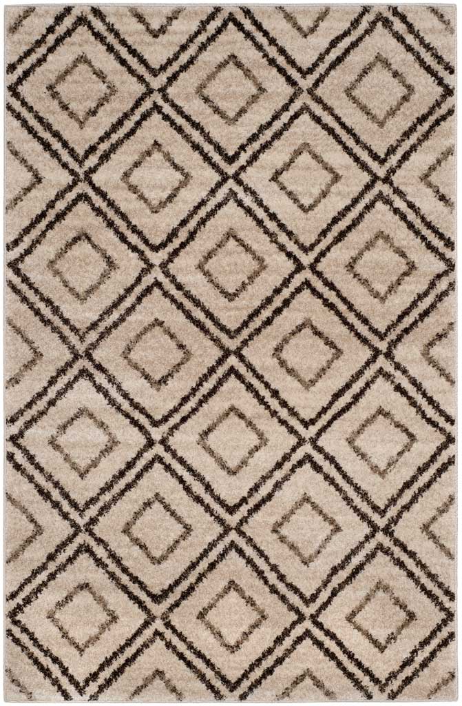 Crisp brown diamonds give this plush cream rug an inviting geometric look.