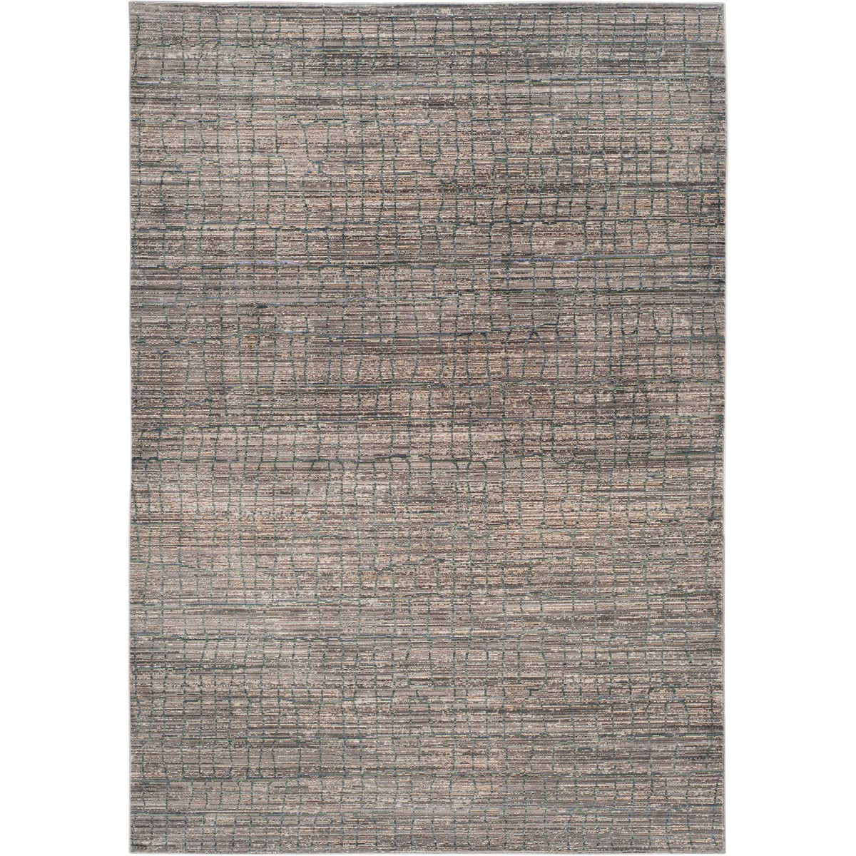 Dense, distressed lines create rich texture across this gray rug's abstract pattern