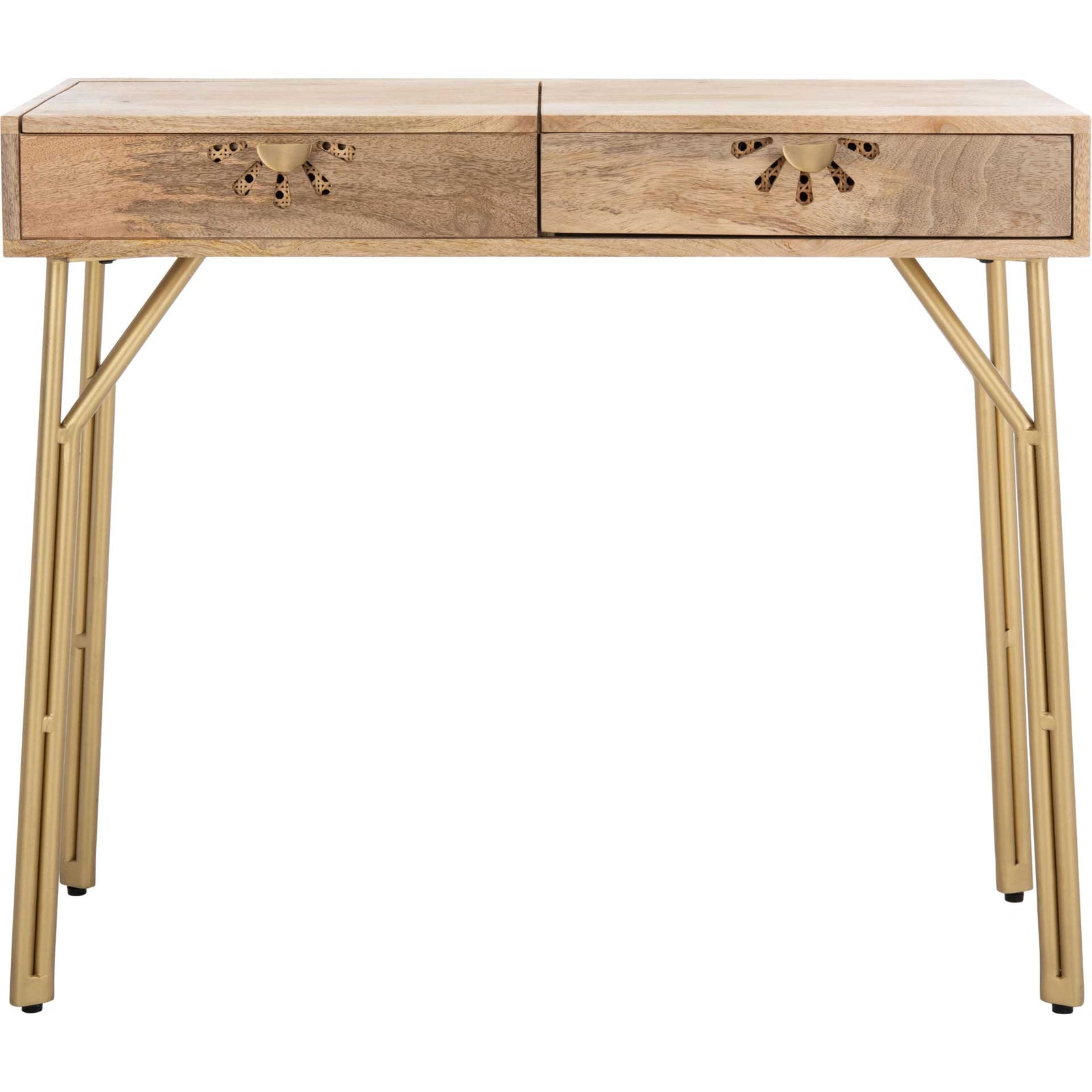 Lian 2 Drawer Vanity With Mirror Natural/Brass