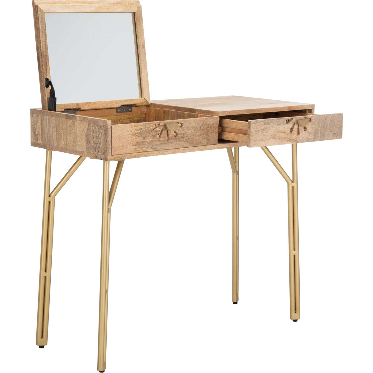 Lian 2 Drawer Vanity With Mirror Natural/Brass