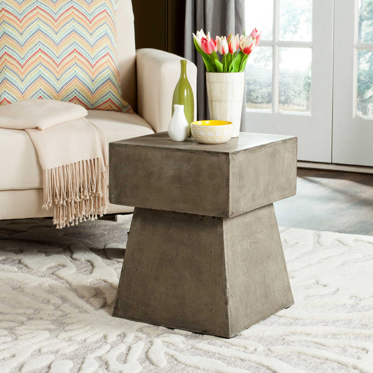 Zeus Modern Concrete Accent Table Dark Gray