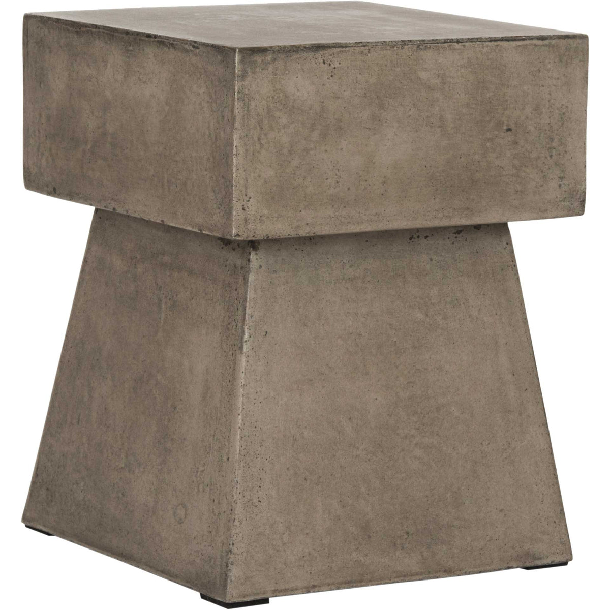 Dark gray concrete table features a textured finish, thick square top, and flared base || VNN1000A || front_angle_studio