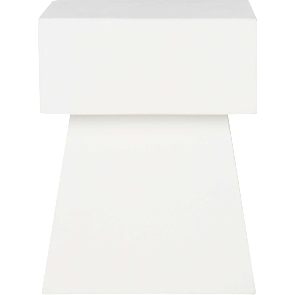 Ivory concrete accent table has clean lines, a thick block top, and a tapered pedestal || VNN1000B || front_studio