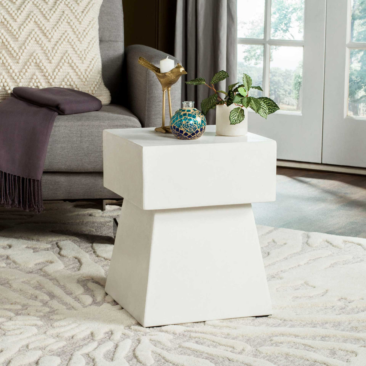 Zeus Modern Concrete Accent Table Ivory