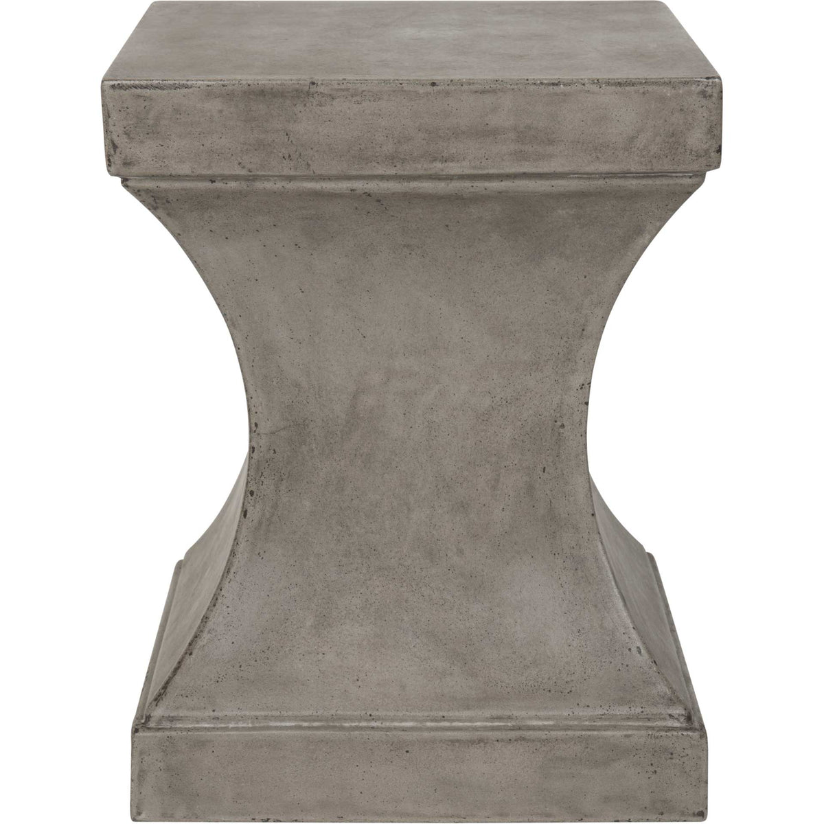 A thick square top crowns the dark gray concrete table's graceful, inward-curving pedestal. || VNN1002A || front_studio