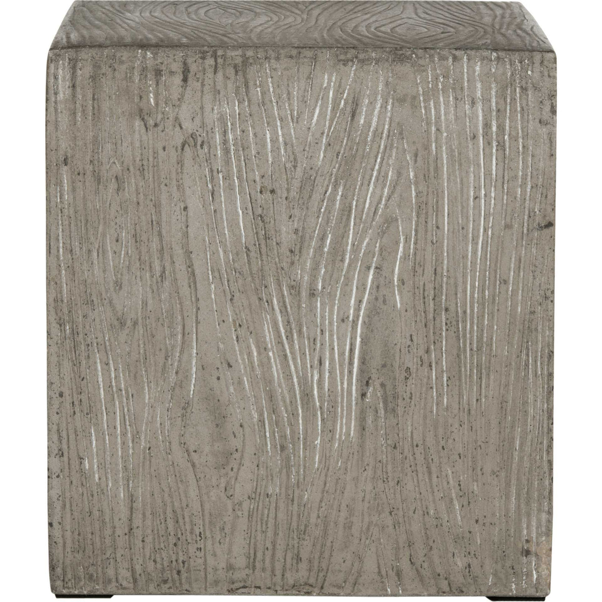 A dark gray cube table has a clean square silhouette and a textured wood-grain finish. || VNN1003A || front_studio