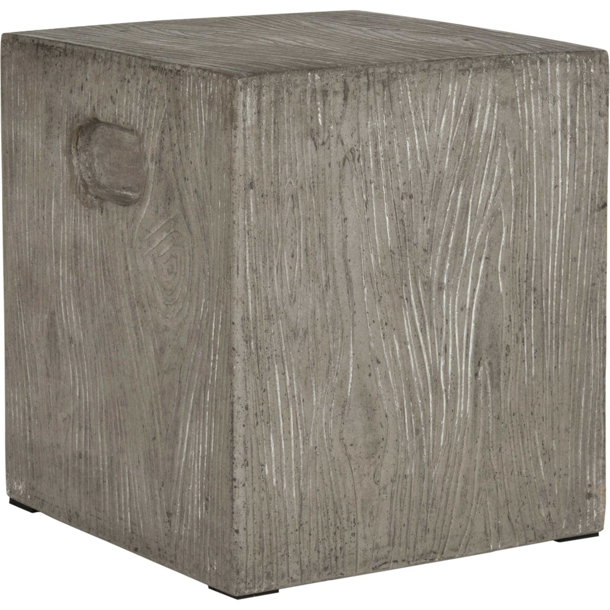 A dark gray concrete accent table pairs wood-grain texture with a recessed side handhold. || VNN1003A || front_angle_studio