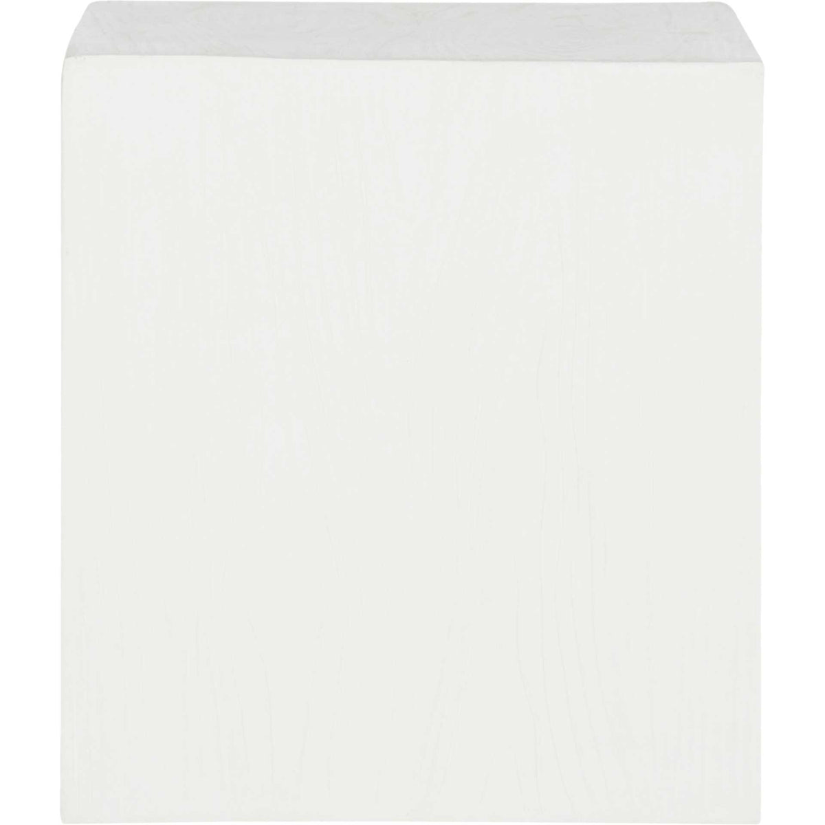 An ivory concrete cube table features a clean square profile and subtle wood-grain detail. || VNN1003B || front_studio